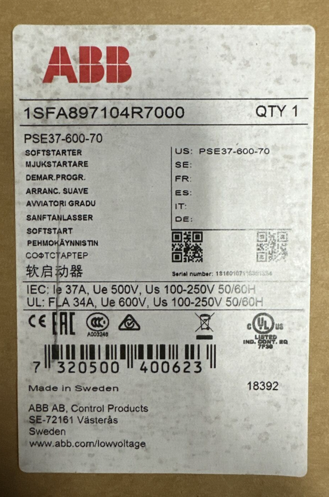 ABB 1SFA897104R7000 PSE37-600-70 SOFT STARTER 37A 100-250VAC