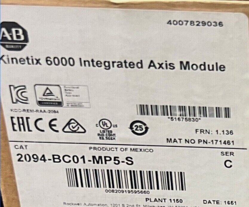 NEW Allen Bradley 2094-BC01-MP5-S /B Kinetix 6000 6kW/4A Integrated Axis Module DHL / UPS / FedEx
