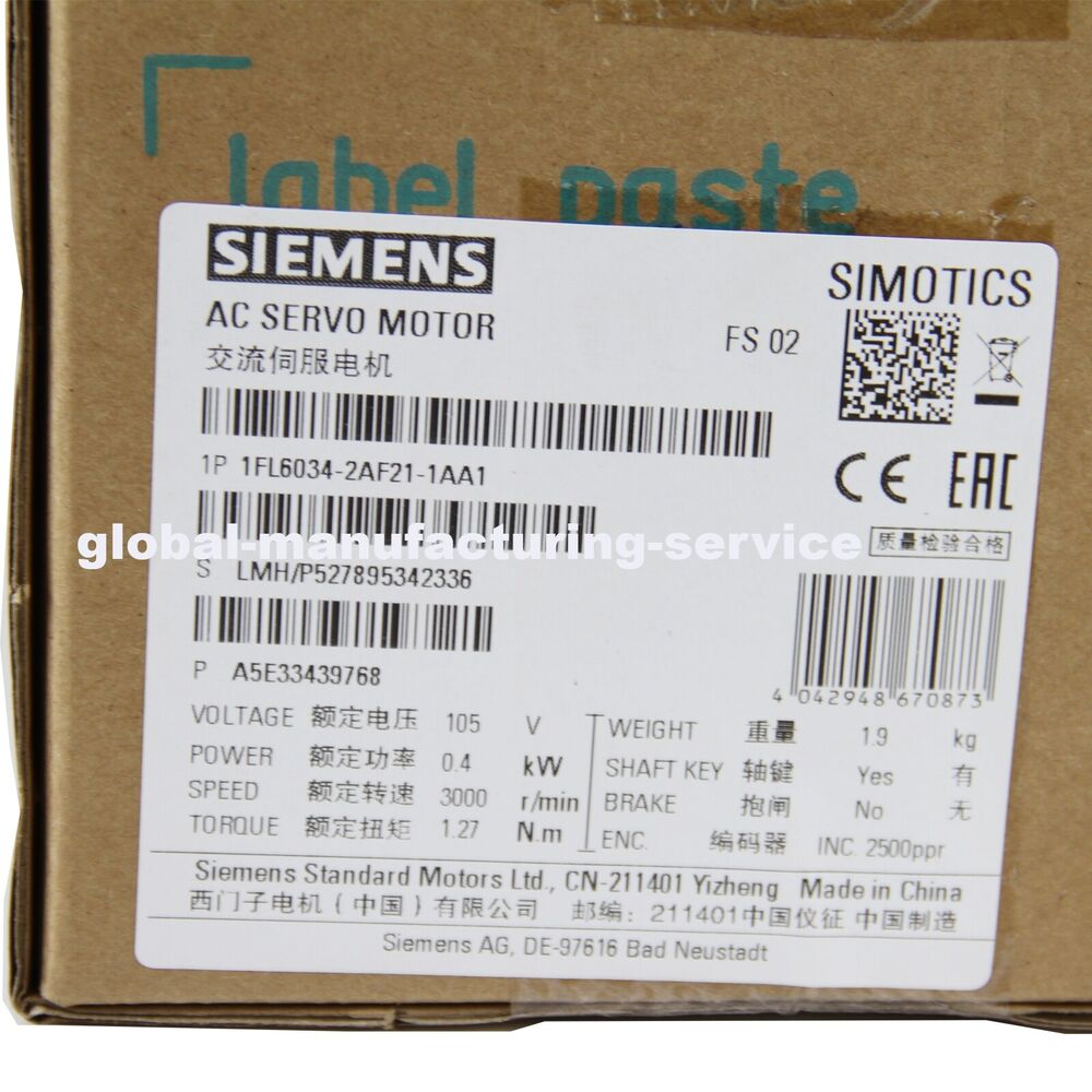 New In Box SIEMENS 1FL6034-2AF21-1AA1 Servo Motor DHL / UPS / FedEx