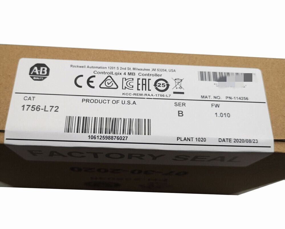 Allen Bradley 1756-L72 ControlLogix 4MB Controller New Factory Sealed US DHL / UPS / FedEx