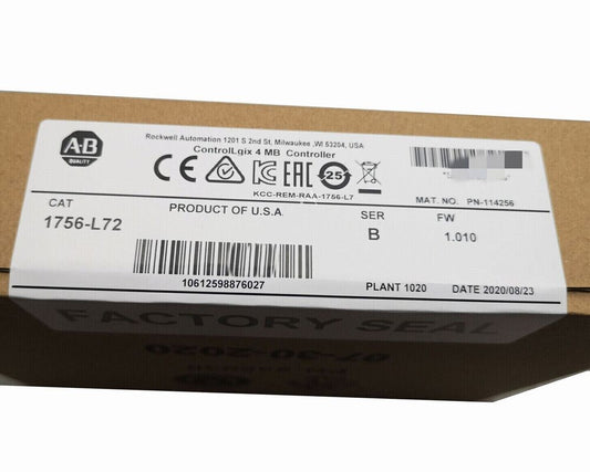 Allen Bradley 1756-L72 ControlLogix 4MB Controller New Factory Sealed US DHL / UPS / FedEx