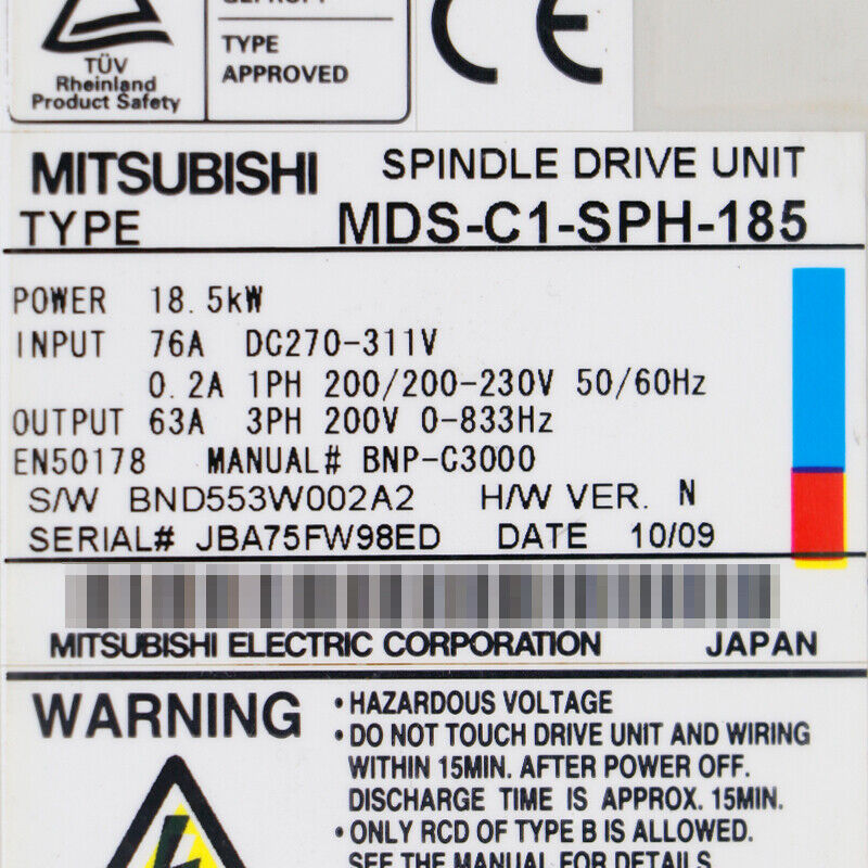 Mitsubishi MDS-C1-SPH-185 SPINDLE DRIVE UNIT TESTED MDSC1SPH185 UPS / DHL / Fedex