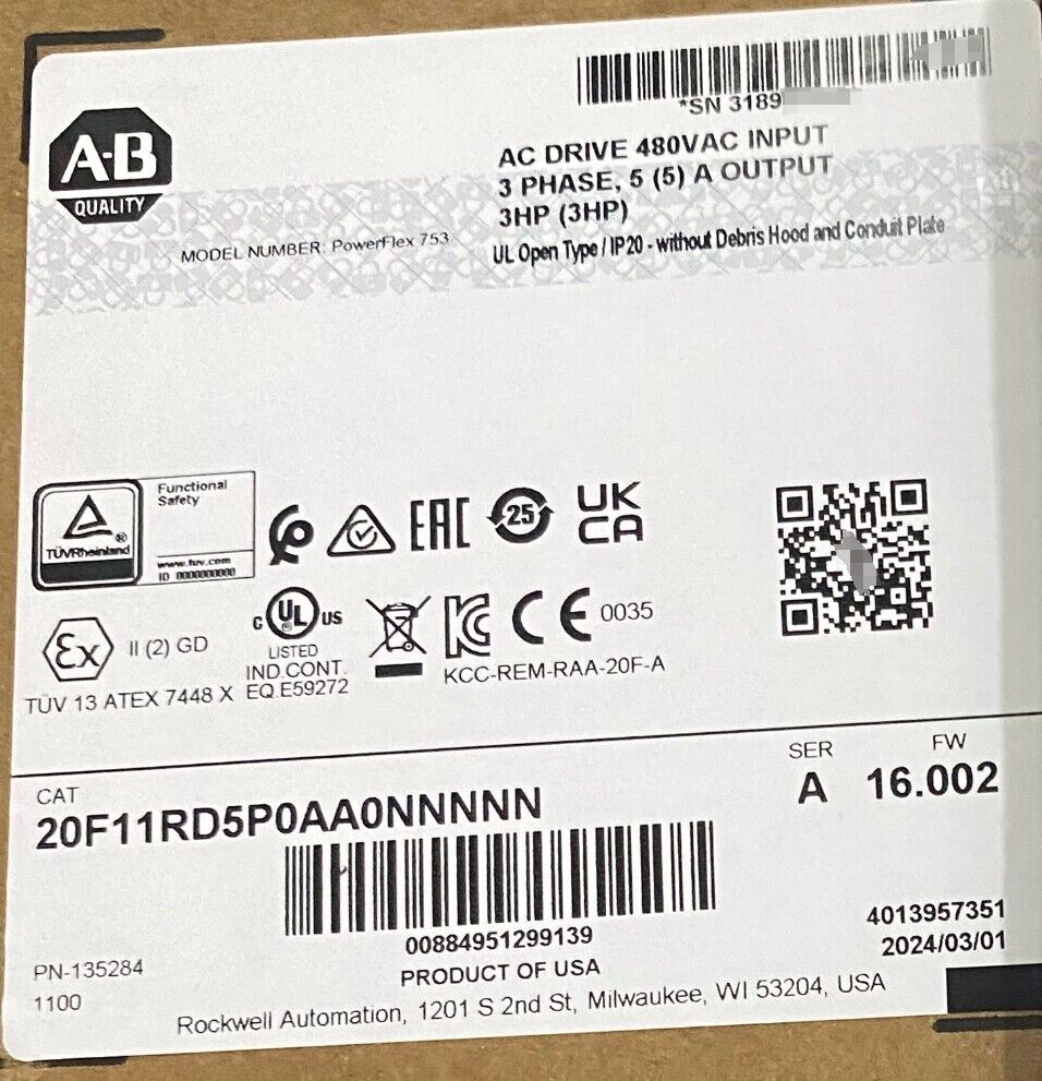 1PC NEW Allen-Bradley 20F11RD5P0AA0NNNNN AB 20F11RD5P0AA0NNNNN PLC DHL / UPS / FedEx