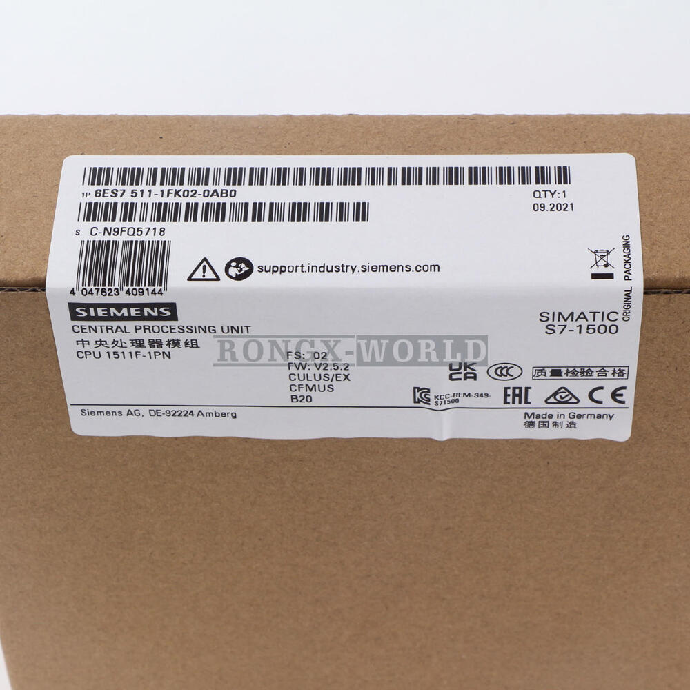 New Siemens S7-1500F, CPU 1511F-1 PN 6ES7511-1FK02-0AB0 6ES7 511-1FK02-0AB0