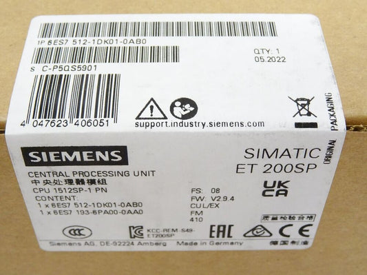 New Siemens 6ES7512-1DK01-0AB0 6ES75121DK010AB0 CPU 1512SP-1 PN for ET 200SP