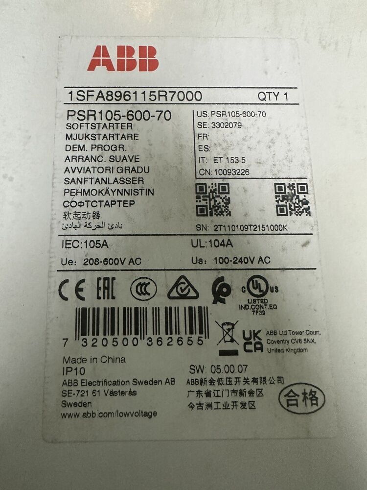 ABB PSR105-600-70 FREE SHIPPING US STOCK