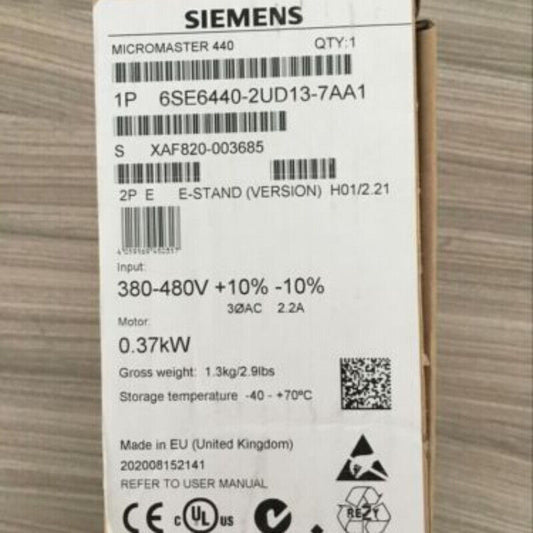 New Siemens 6SE6440-2UD13-7AA1 6SE64402UD137AA1 MICROMASTER440 without filter