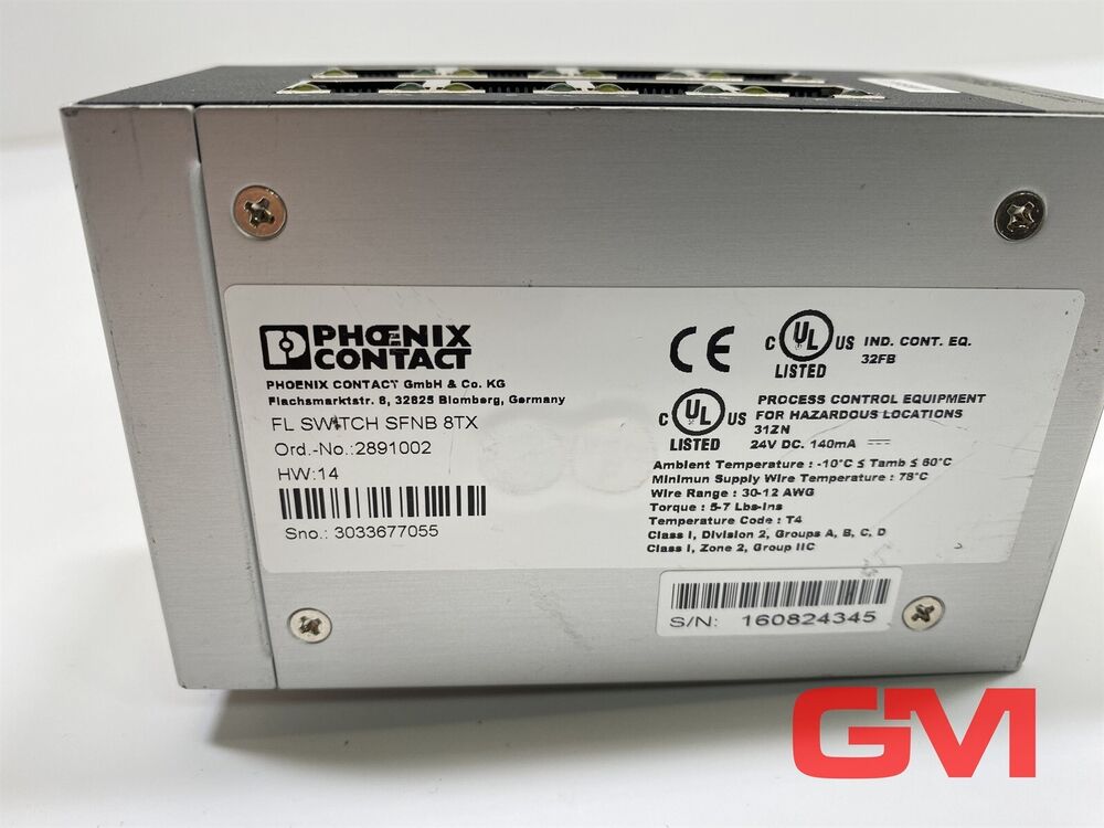 Phoenix Contact Industrial Ethernet Switch 2891002 FL SWITCH SFNB 8TX Hw: 14 24V