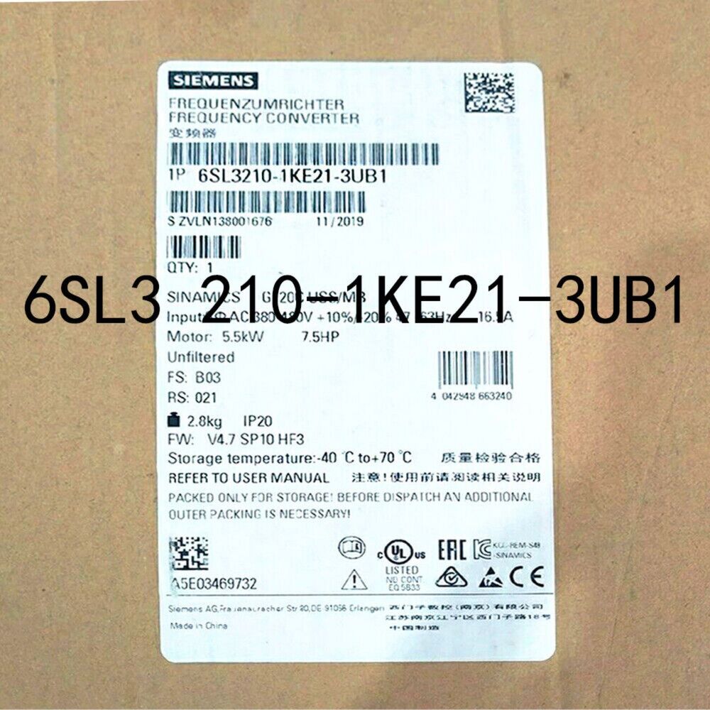 New Siemens 6SL3210-1KE21-3UB1 6SL32101KE213UB1 G120C RATED POWER 5,5KW
