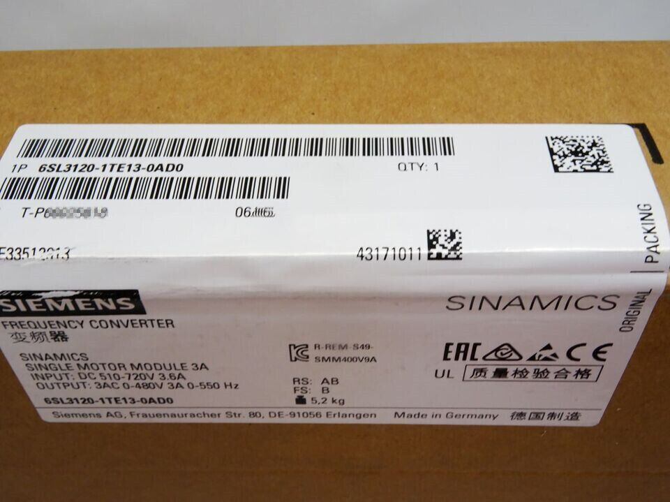 New Siemens 6SL3120-1TE13-0AD0 6SL3 120-1TE13-0AD0 S120 SINGLE MOTOR MODULE