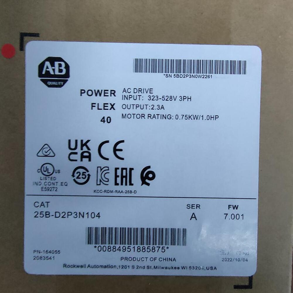 2022 Newest Allen-Bradley 25B-D2P3N104 PowerFlex 525 0.75kW 1Hp AC Drive DHL / UPS / FedEx