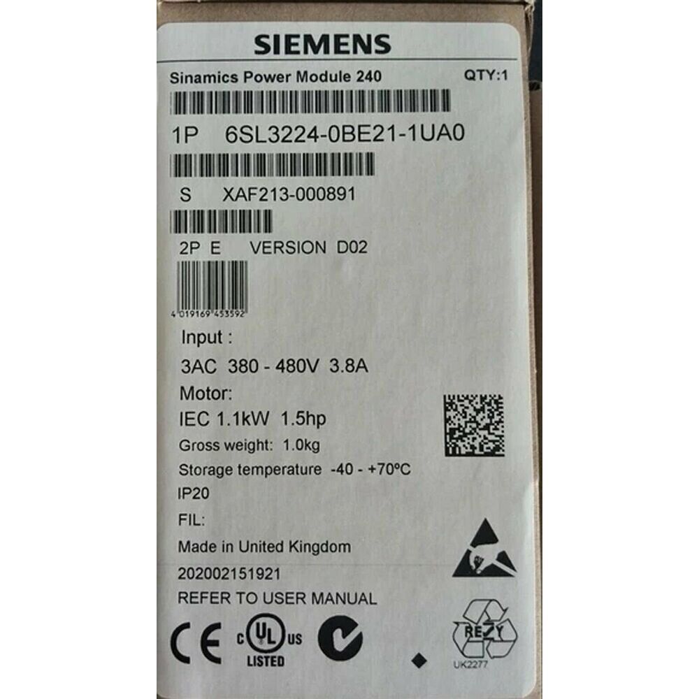 New Siemens G120 PM 240 Power Module 6SL3224-0BE21-1UA0 6SL3 224-0BE21-1UA0