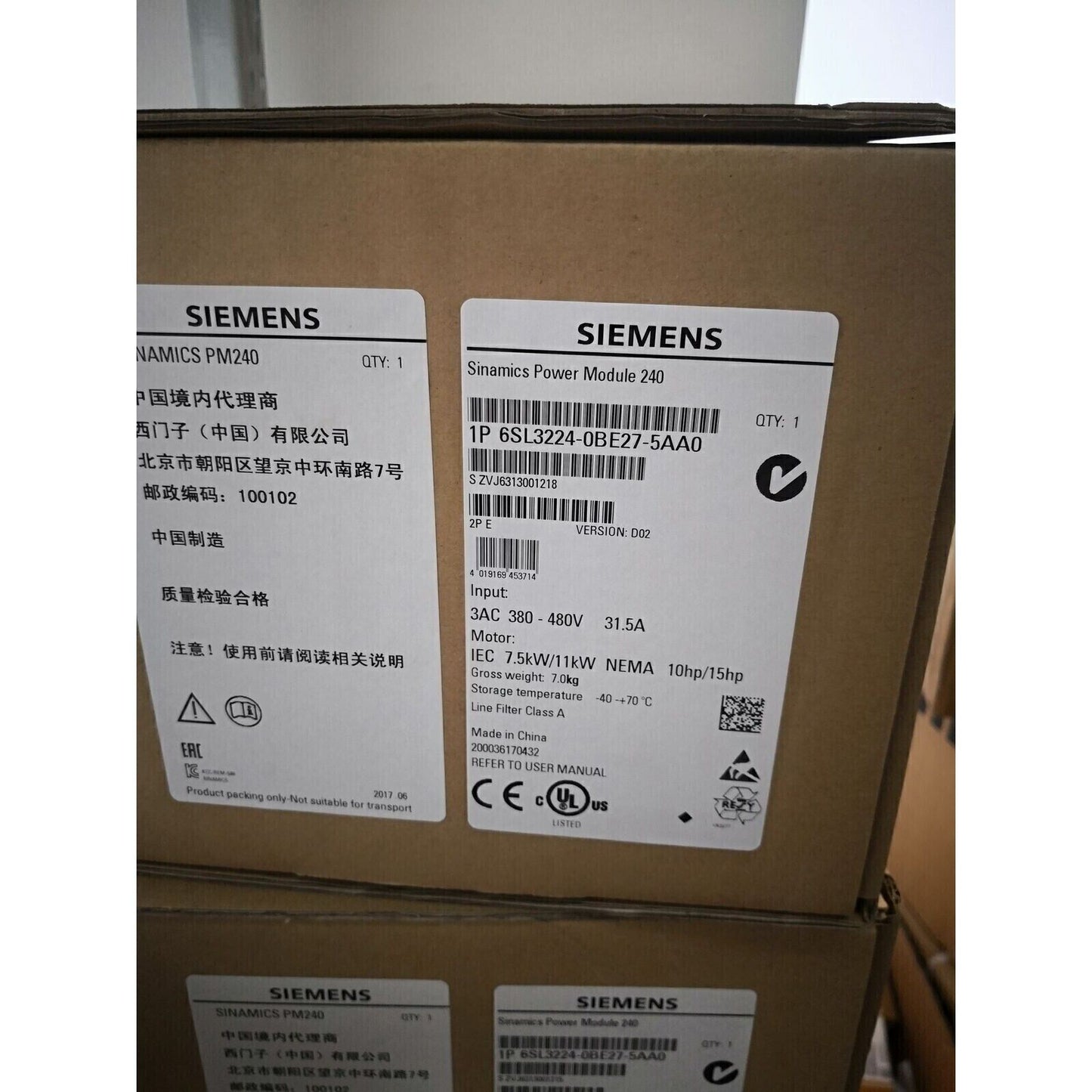 New Siemens 6SL3224-0BE27-5AA0 6SL3 224-0BE27-5AA0 G120 PM240 Power Module