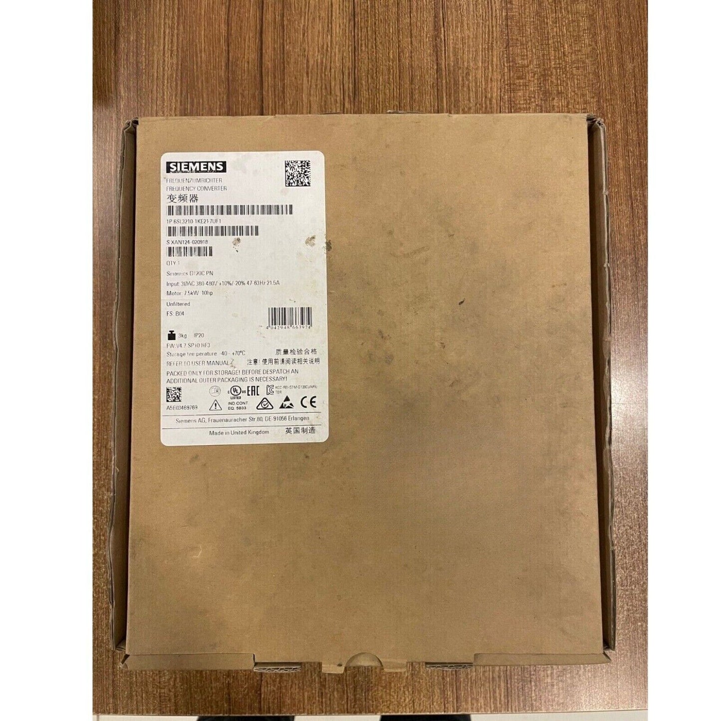 Siemens 6SL3210-1KE21-7UF1 SINAMICS G120C 7.5KW Converter 6SL3 210-1KE21-7UF1