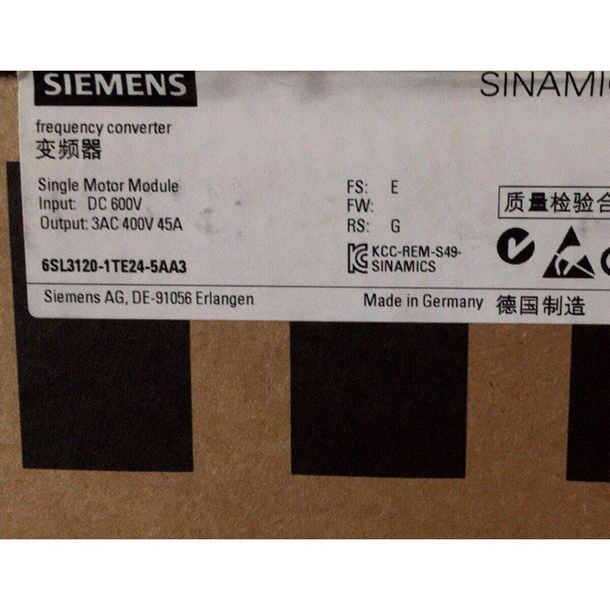 New Siemens 6SL3120-1TE24-5AA3 6SL31201TE245AA3 SINAMICS S120 Double Motor