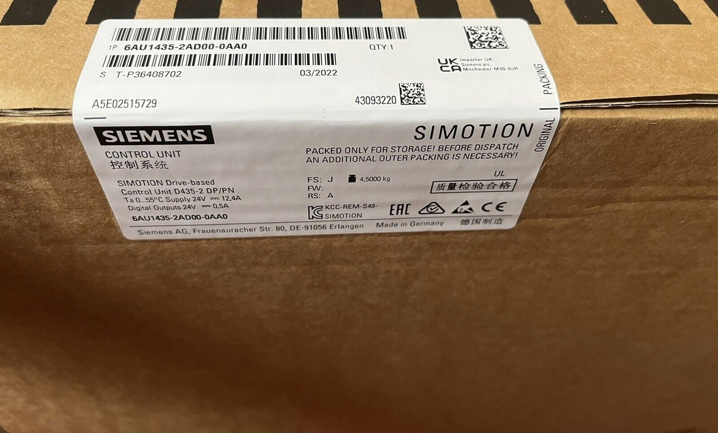 Siemens 6AU1435-2AD00-0AA0 New In Box Expedited Shipping 1PC DHL / UPS / FedEx