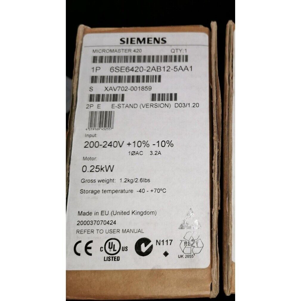 New Siemens 6SE6420-2AB12-5AA1 MICROMASTER420 without filter 6SE6 420-2AB12-5AA1