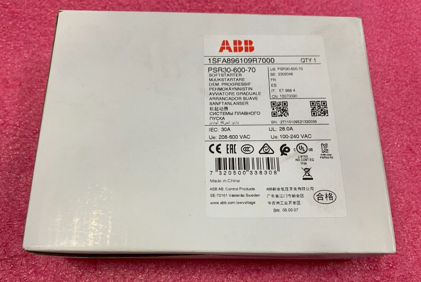 ABB PLC PSR30-600-70 1SFA896109R7000 SOFT STARTER 30A QTY 1