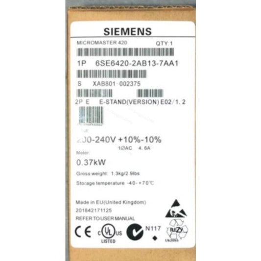 New Siemens 6SE6420-2AB13-7AA1 MICROMASTER420 without filter 6SE6 420-2AB13-7AA1