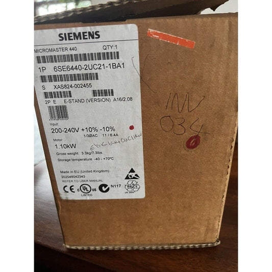 New Siemens MICROMASTER440 without filter 6SE6440-2UC21-1BA1 6SE6 440-2UC21-1BA1