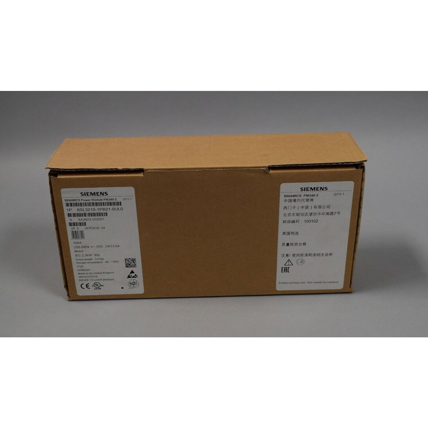 New Siemens 6SL3210-1PB21-0UL0 6SL3 210-1PB21-0UL0 SINAMICS PM240-2 Unfiltered