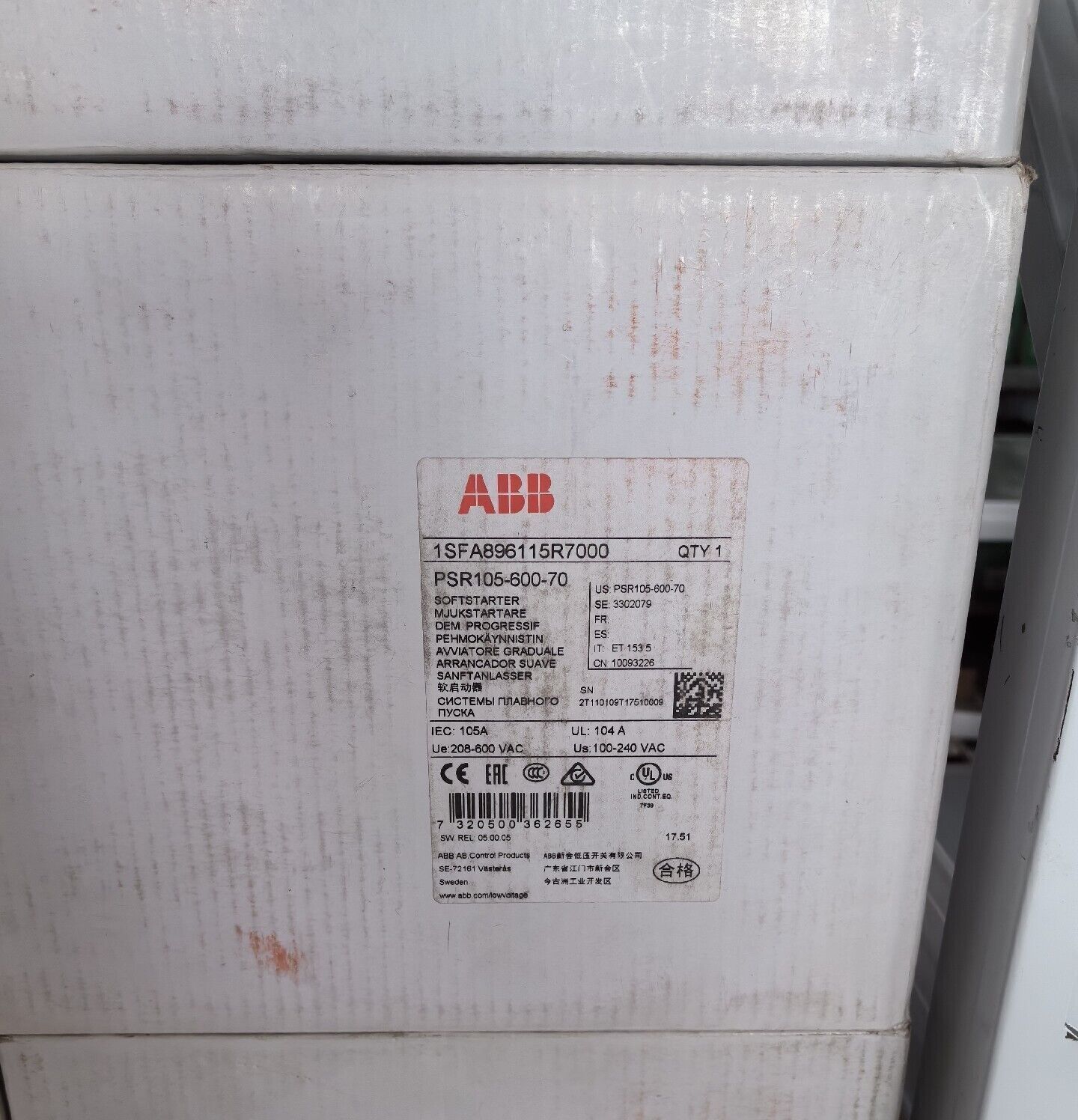Brand new PSR105-600-70 ABB soft starter FedEx/DHL