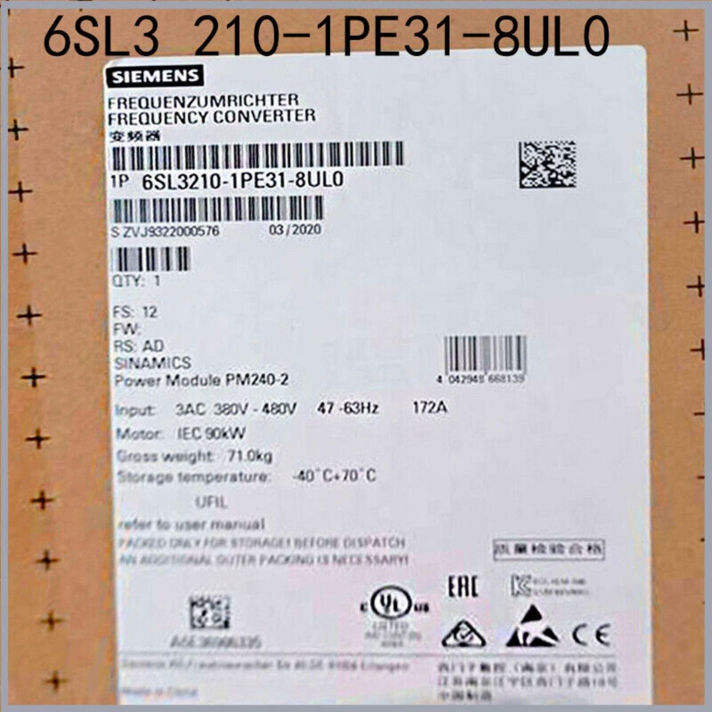 New Siemens G120 POWER MODULE PM240-2 6SL3210-1PE31-8UL0 6SL3 210-1PE31-8UL0