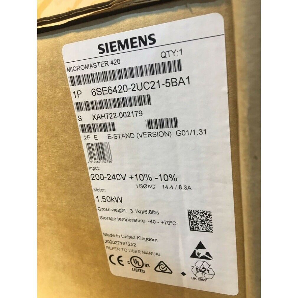 New Siemens 6SE6420-2UC21-5BA1 MICROMASTER420 without filter 6SE6 420-2UC21-5BA1