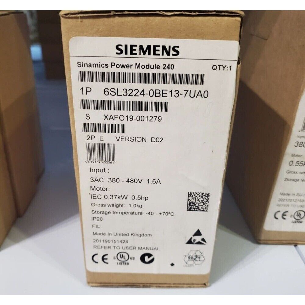 New Siemens 6SL3224-0BE13-7UA0 G120 PM 240 Power Module 6SL3 224-0BE13-7UA0